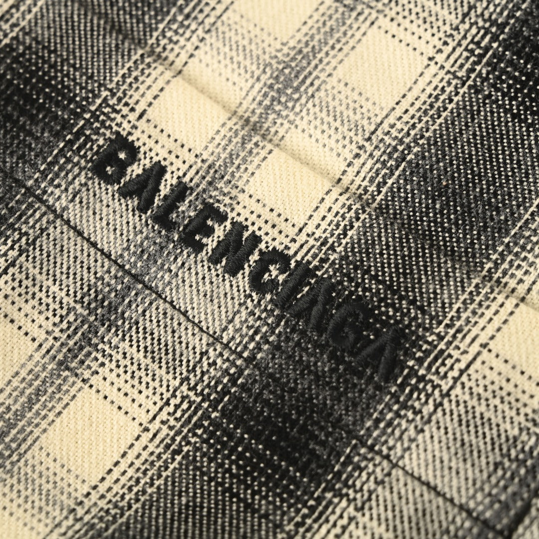 Balenciaga Black Beige Plaid Long Sleeve Shirt