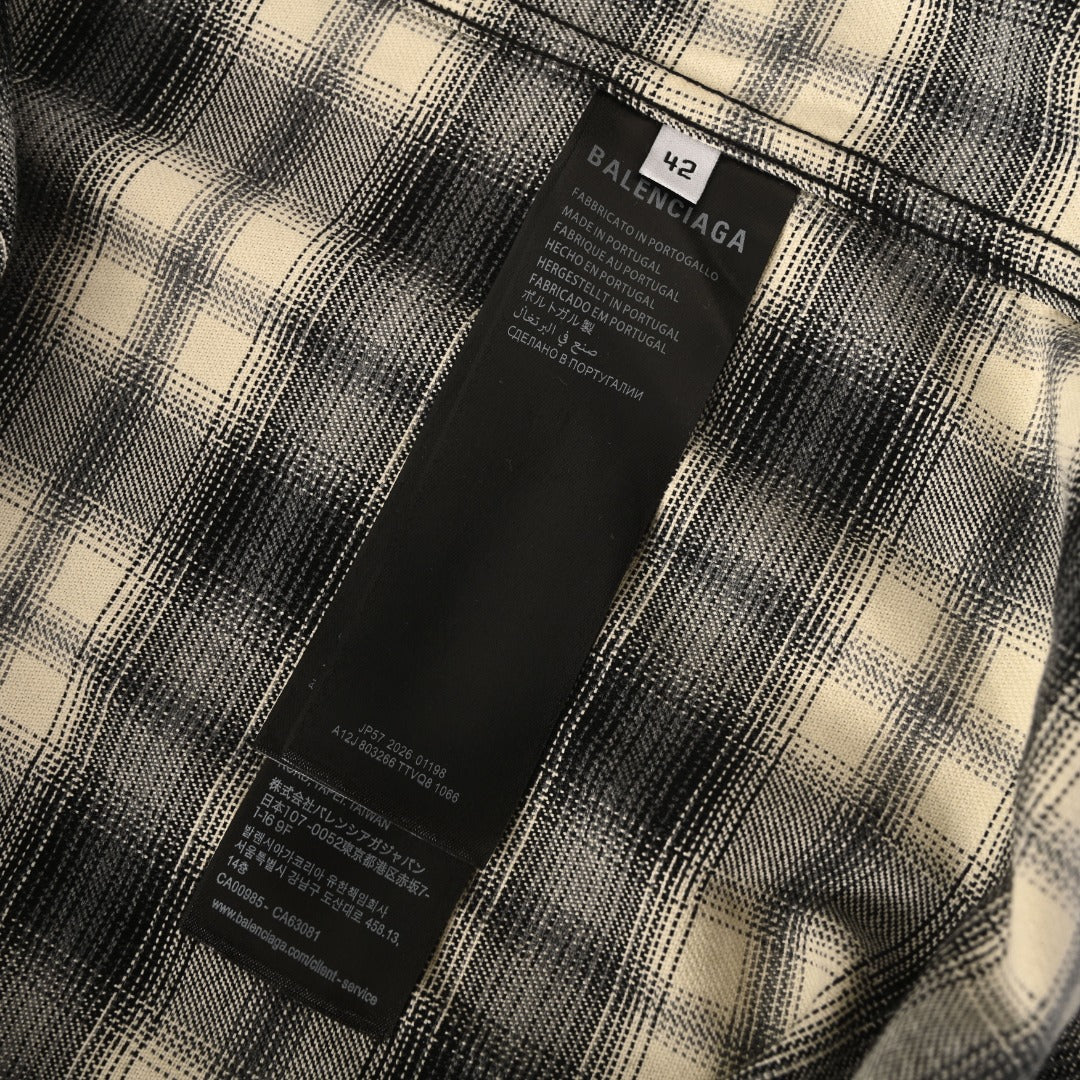 Balenciaga Black Beige Plaid Long Sleeve Shirt