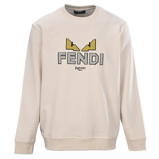 Fendi Cream Pixel Monster Eyes Crew Sweatshirt