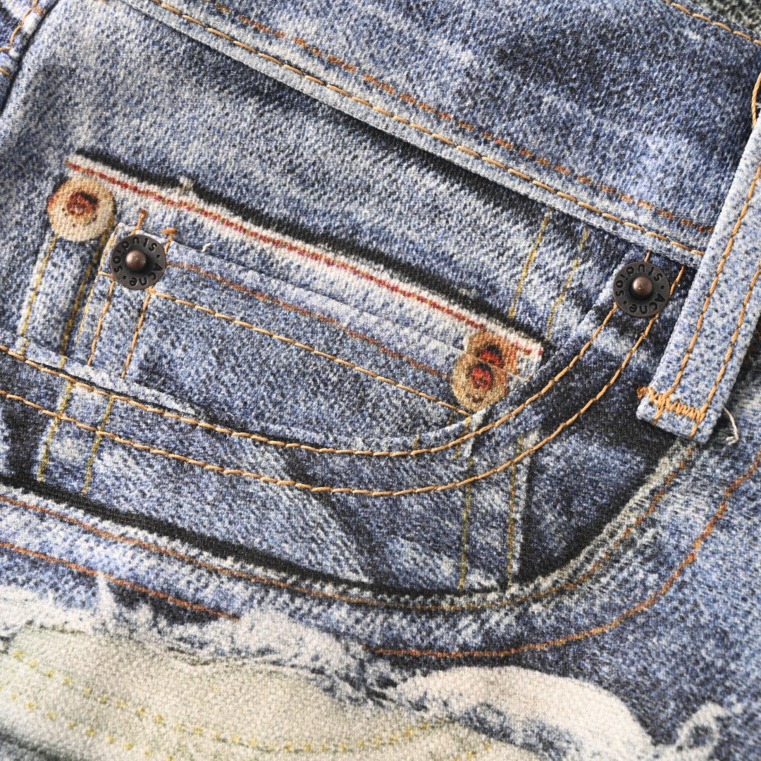 Acne Studios Blue Floral Patch Distressed Wide Leg Jeans