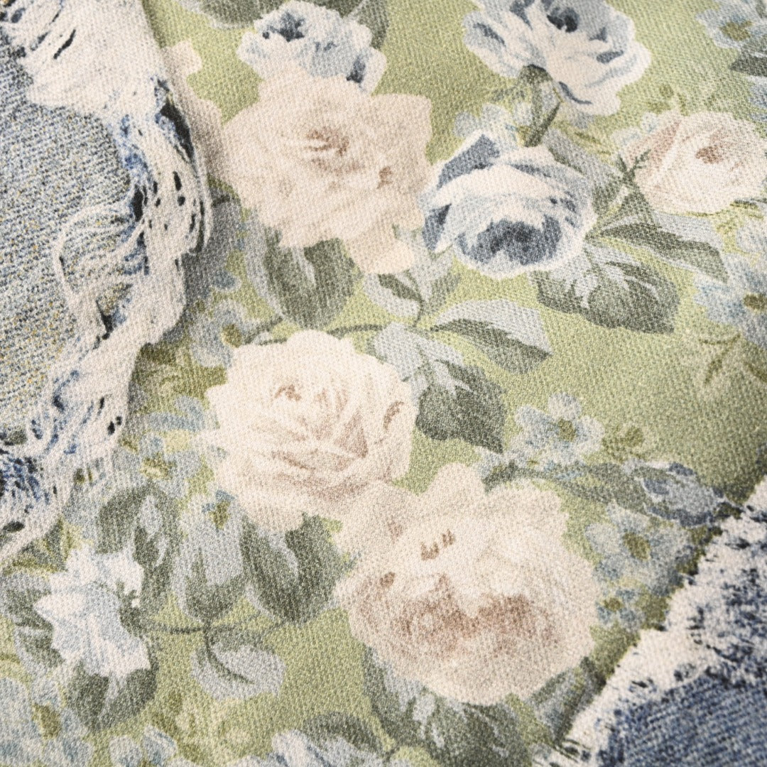 Acne Studios Blue Floral Patch Distressed Wide Leg Jeans