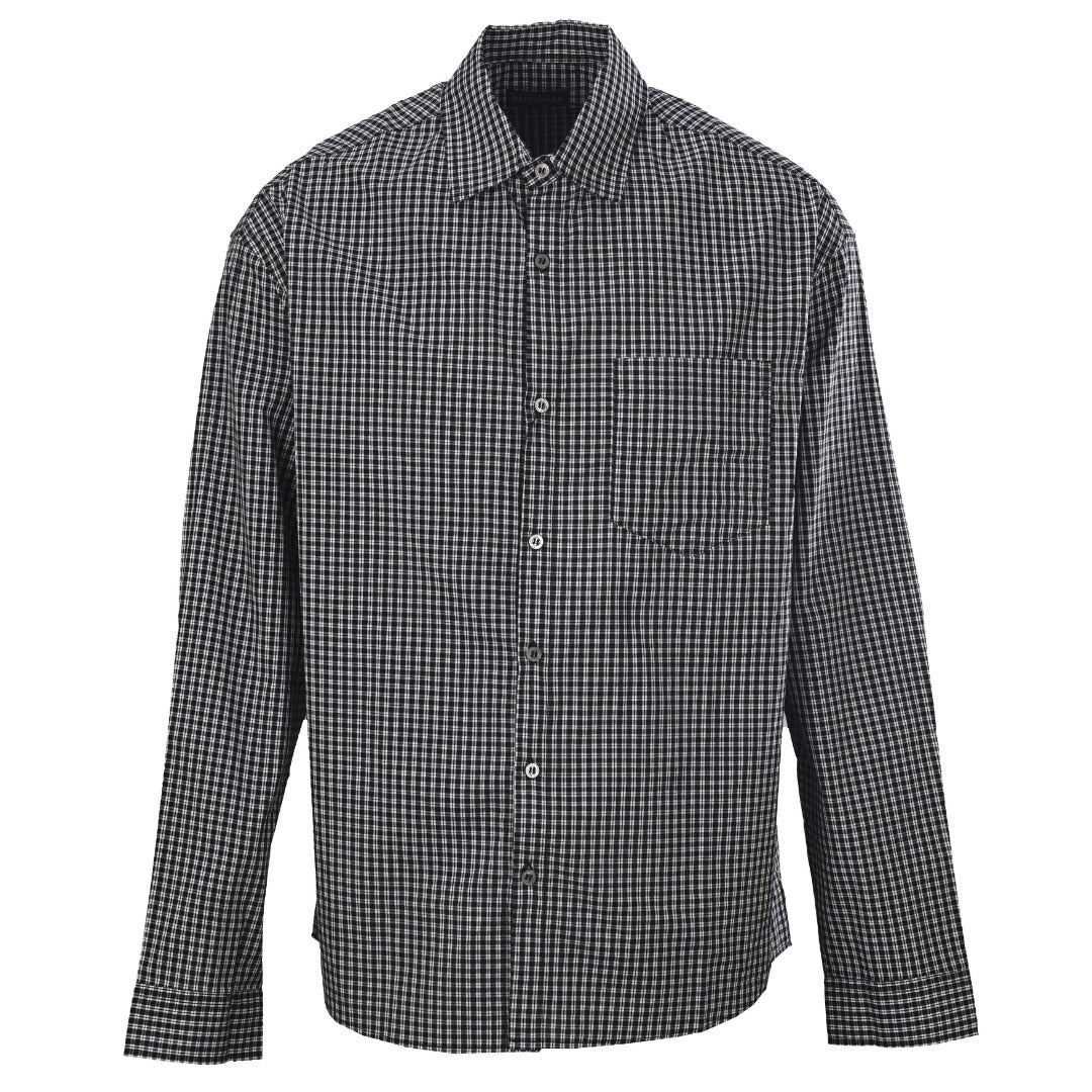 Balenciaga Black White Gingham Logo Back Print Long Sleeve Shirt