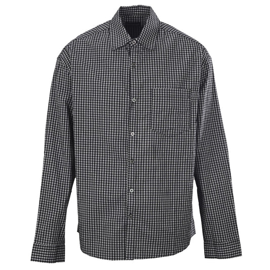 Balenciaga Black White Gingham Logo Back Print Long Sleeve Shirt