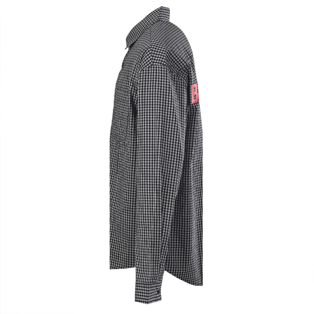 Balenciaga Black White Gingham Logo Back Print Long Sleeve Shirt