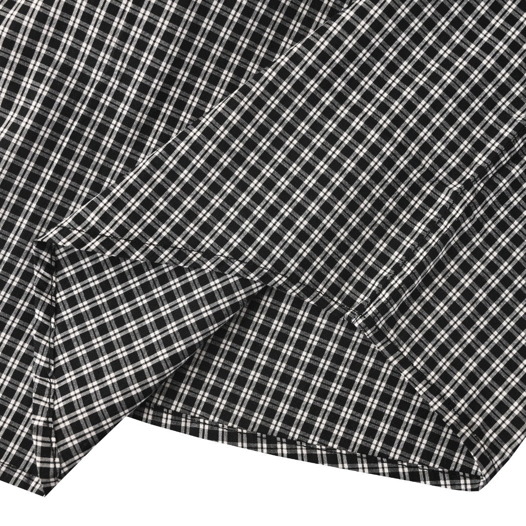Balenciaga Black White Gingham Logo Back Print Long Sleeve Shirt