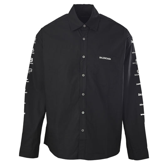 Balenciaga Black Allover Multi Logo Print Long Sleeve Shirt
