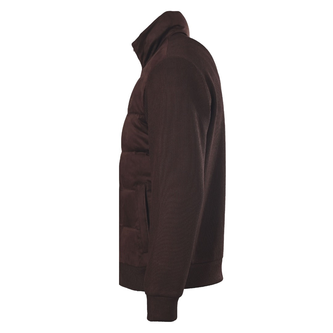 Brunello Cucinelli Brown Suede Knit Sleeve Down Jacket