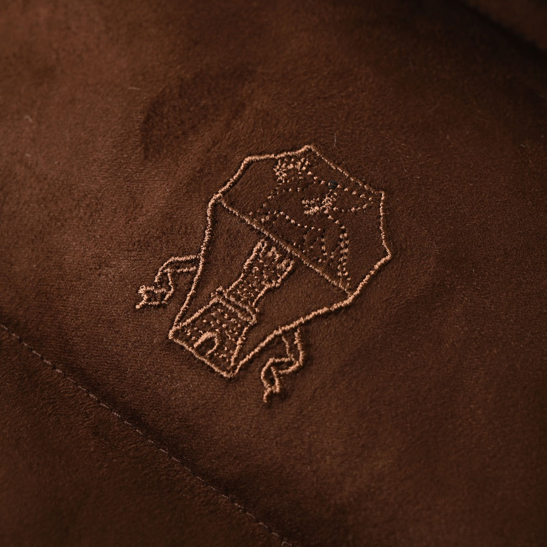 Brunello Cucinelli Brown Suede Knit Sleeve Down Jacket