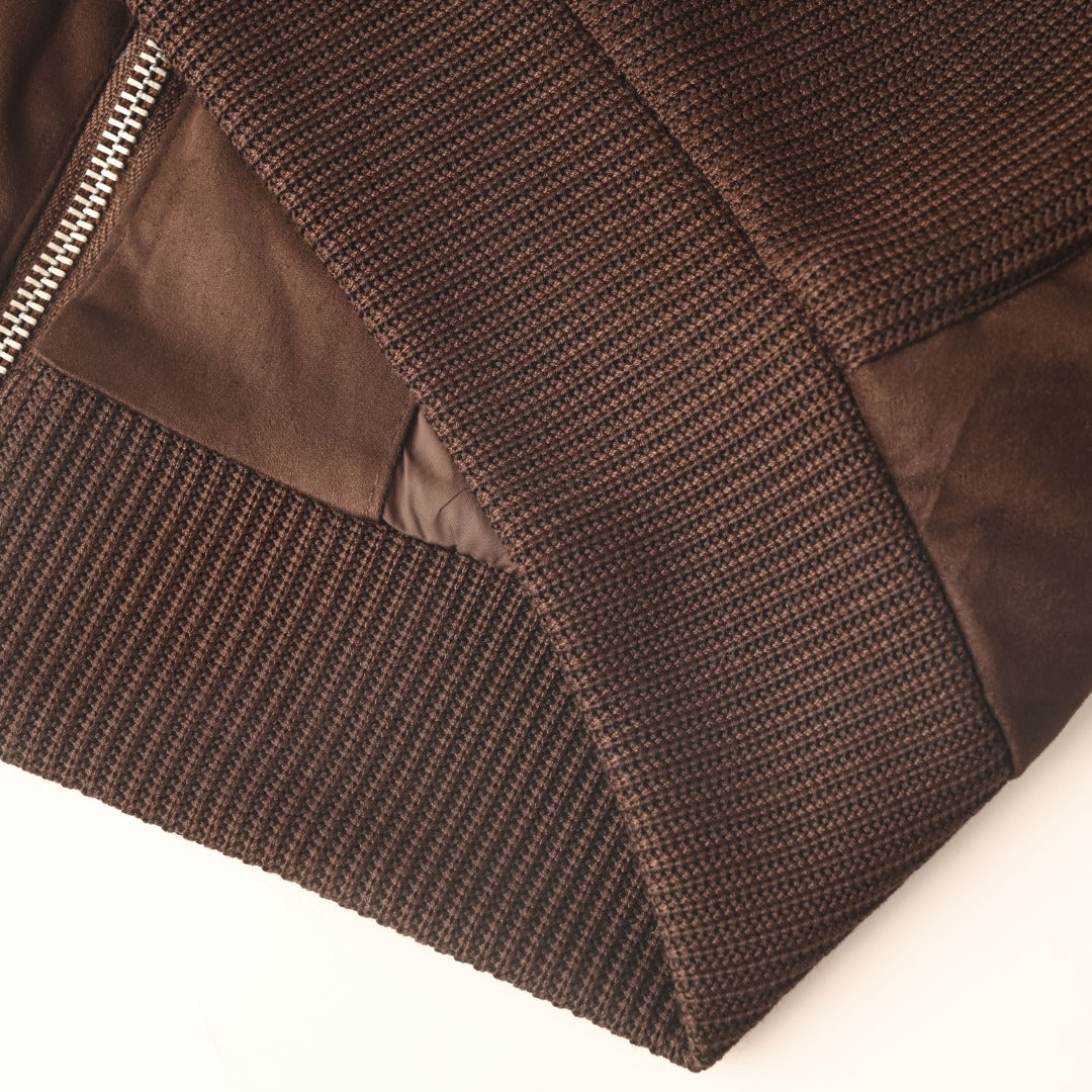 Brunello Cucinelli Brown Suede Knit Sleeve Down Jacket