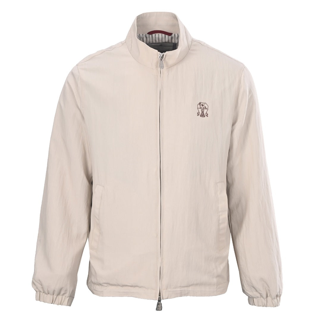 Brunello Cucinelli Beige Crest Embroidery Zip Windbreaker