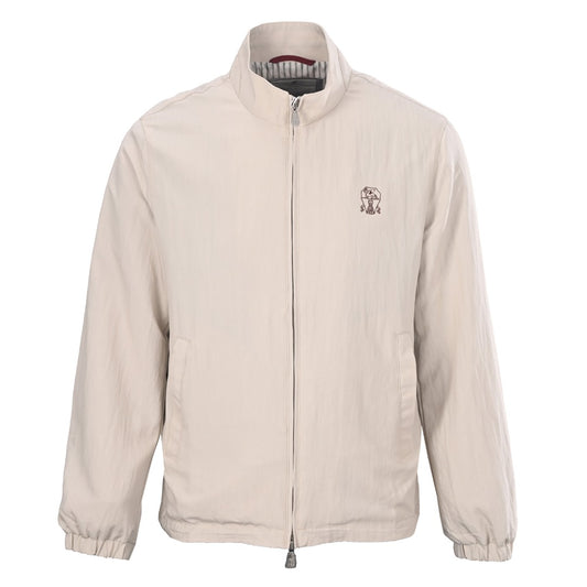Brunello Cucinelli Beige Crest Embroidery Zip Windbreaker