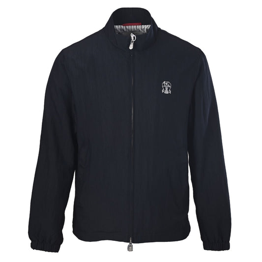 Brunello Cucinelli Navy Crest Embroidery Zip Windbreaker