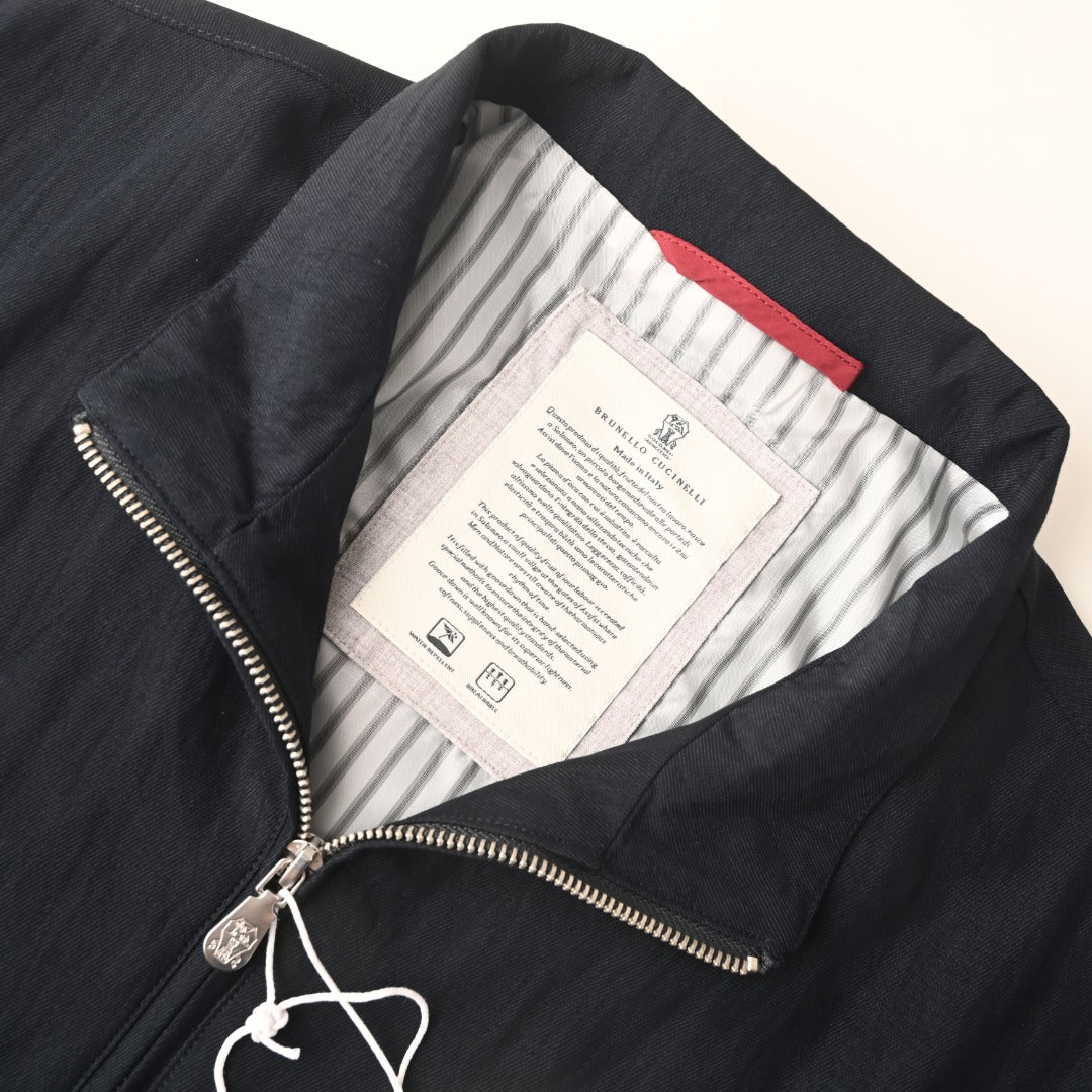 Brunello Cucinelli Navy Crest Embroidery Zip Windbreaker