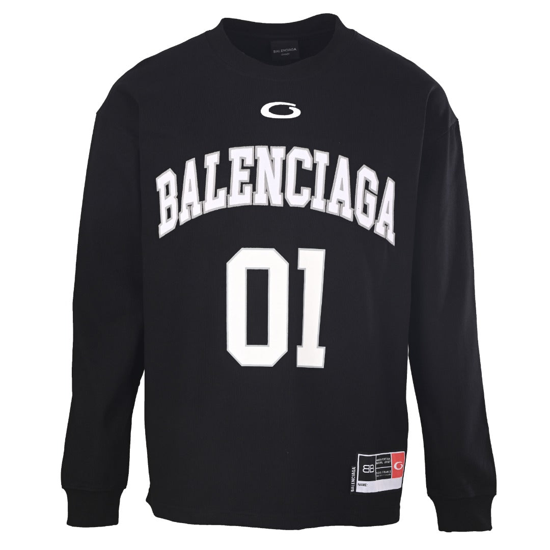 Balenciaga Black 01 Varsity Graphic Long Sleeve Tee