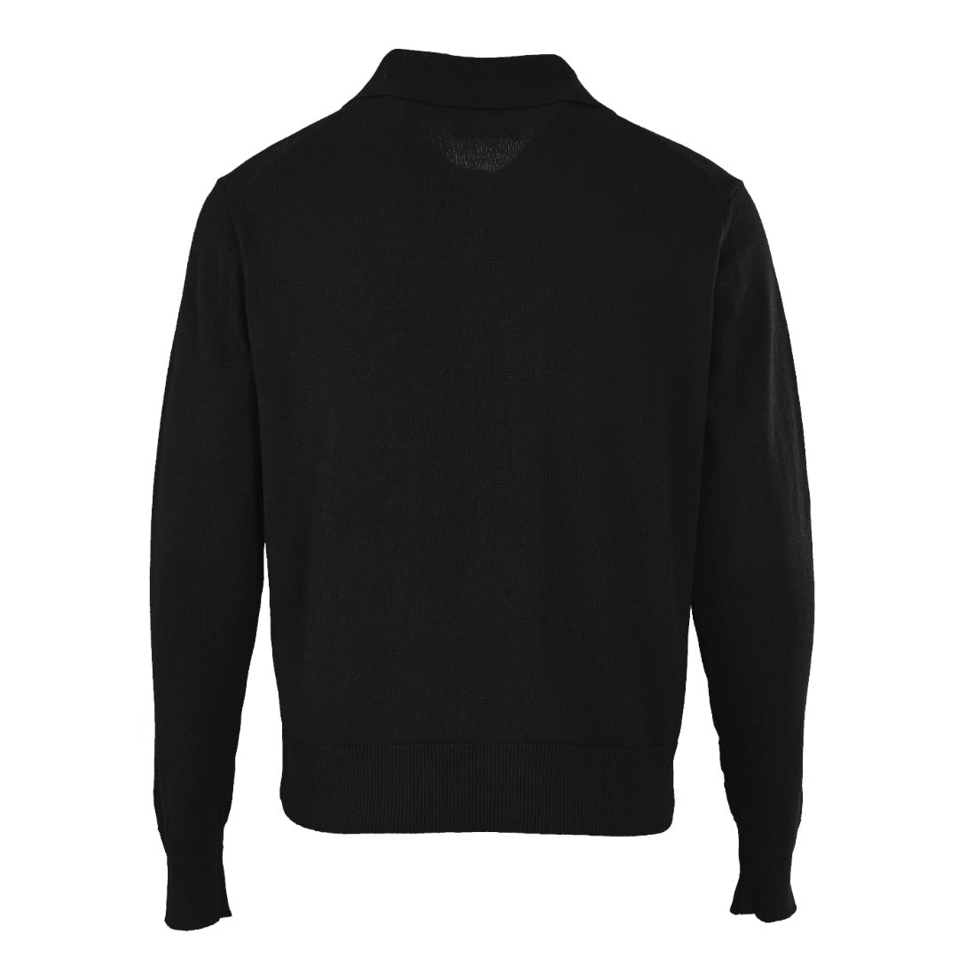 Ami Paris Black Red Heart Logo Knit Long Sleeve Polo