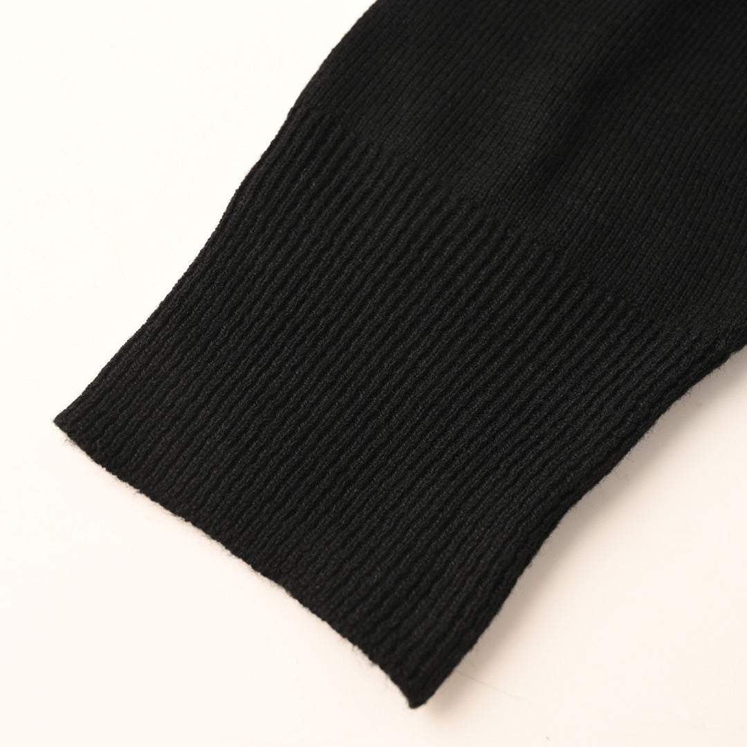 Ami Paris Black Red Heart Logo Knit Long Sleeve Polo