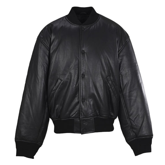 Balenciaga Black Faux Leather Paris Varsity Bomber Jacket