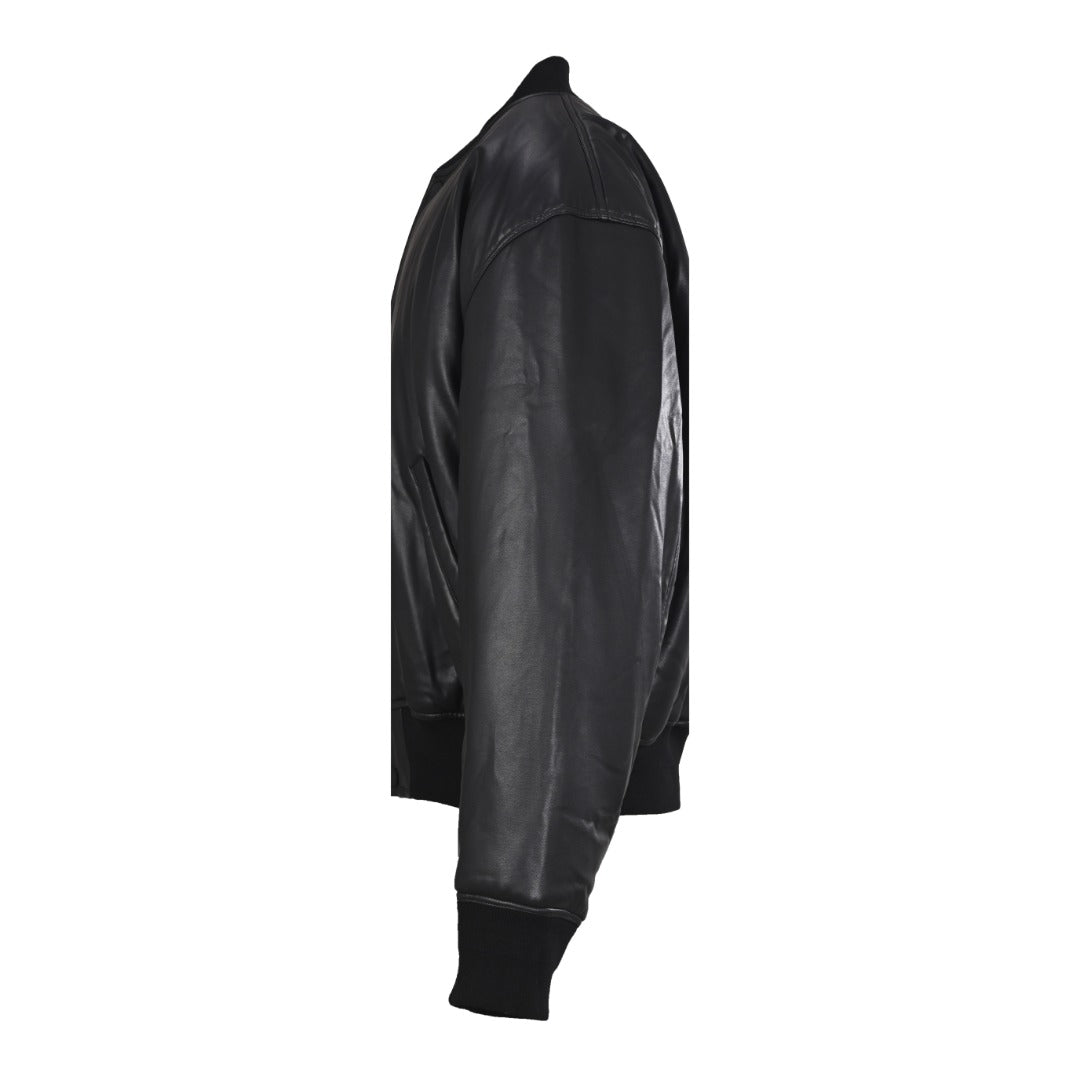 Balenciaga Black Faux Leather Paris Varsity Bomber Jacket