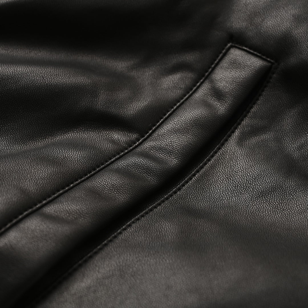 Balenciaga Black Faux Leather Paris Varsity Bomber Jacket