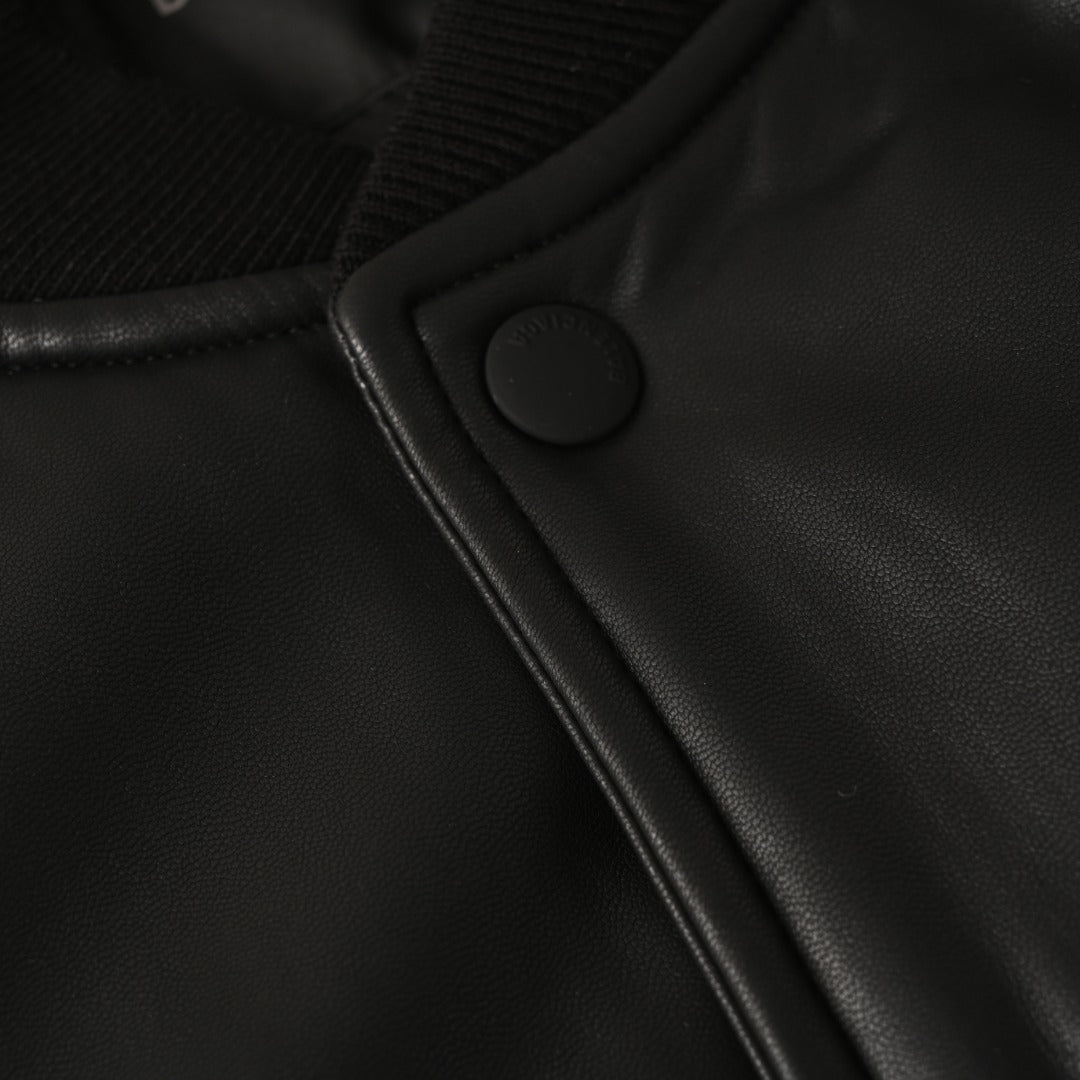 Balenciaga Black Faux Leather Paris Varsity Bomber Jacket