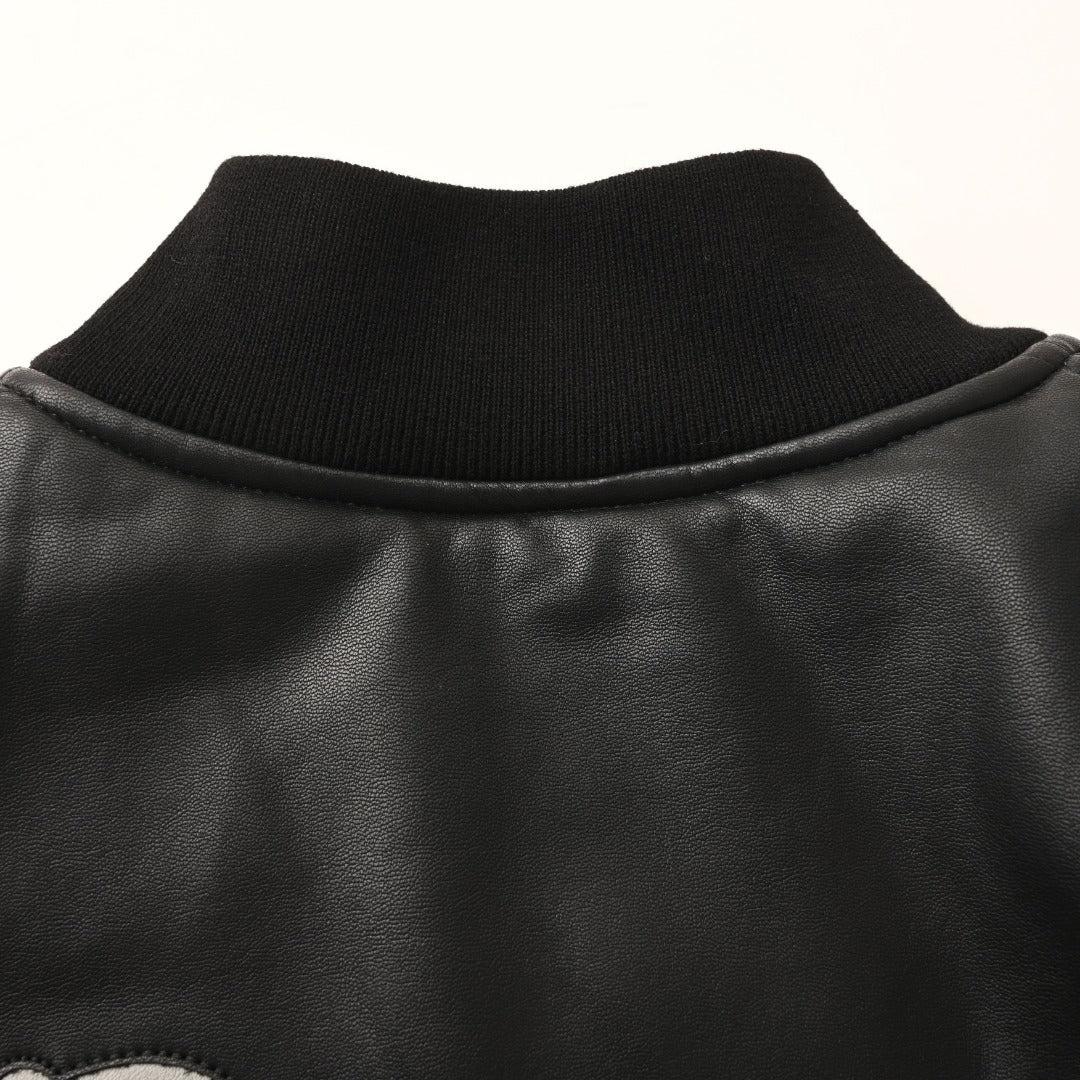 Balenciaga Black Faux Leather Paris Varsity Bomber Jacket