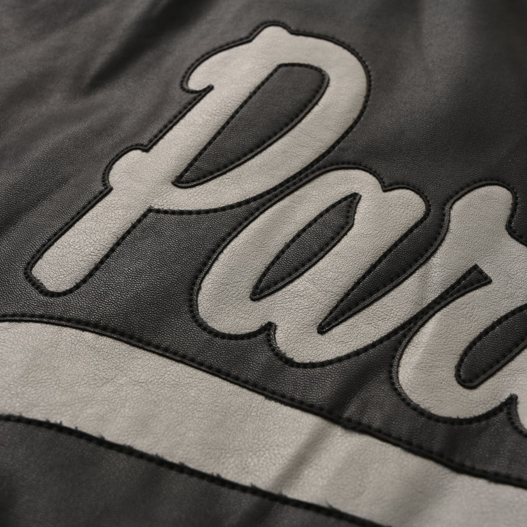 Balenciaga Black Faux Leather Paris Varsity Bomber Jacket