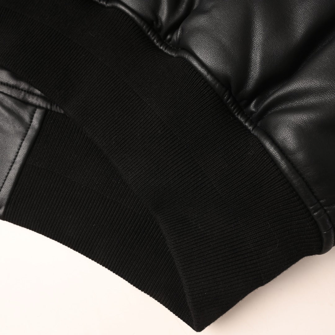 Balenciaga Black Faux Leather Paris Varsity Bomber Jacket