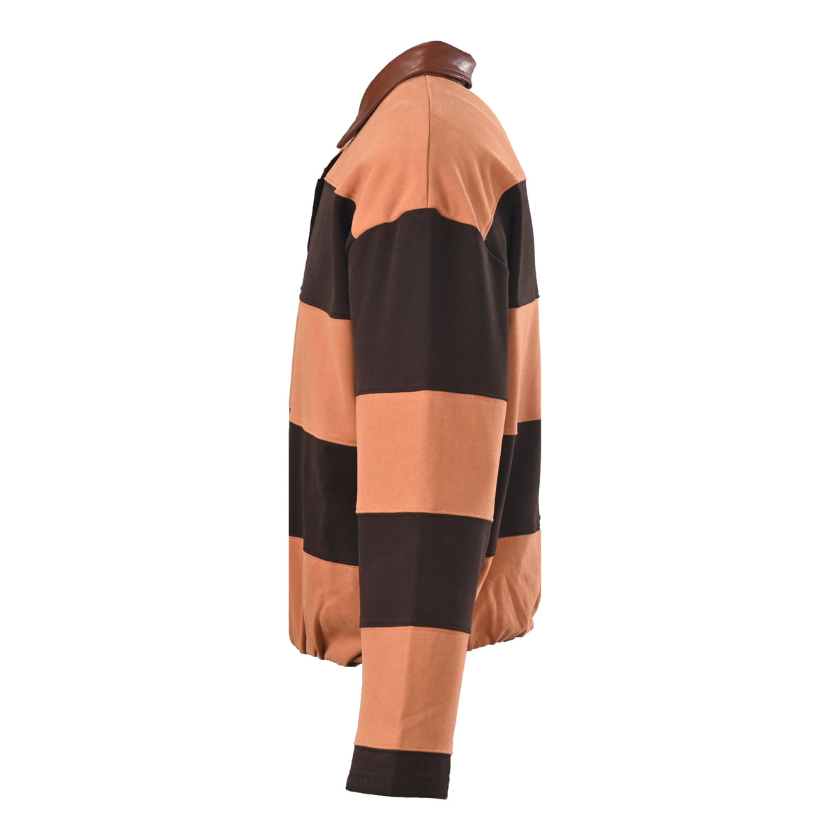 Acne Studios Terracotta Brown Stripe Leather Collar Rugby Shirt