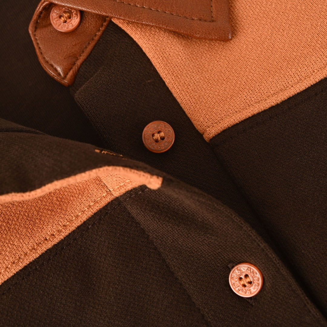 Acne Studios Terracotta Brown Stripe Leather Collar Rugby Shirt
