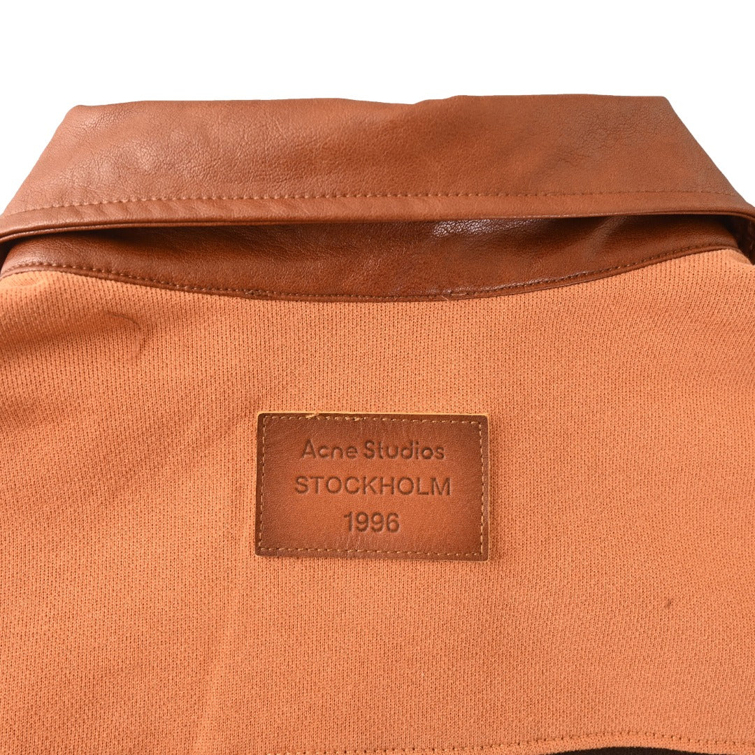 Acne Studios Terracotta Brown Stripe Leather Collar Rugby Shirt