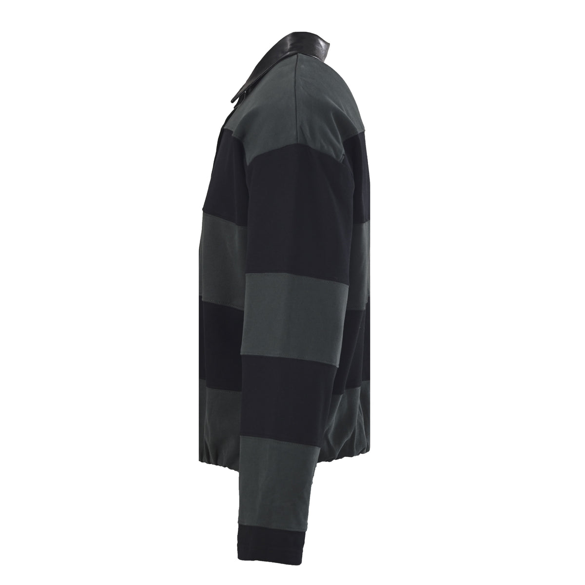 Acne Studios Dark Green Black Stripe Leather Collar Rugby Shirt